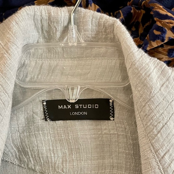 Max Studio London Light Grey Crinkled Belted Double Breasted Duster Dress Size M - Picture 7 of 12